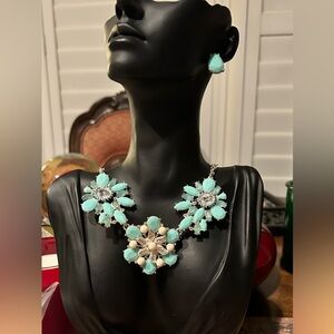 Vintage Blue & Green Floral Statement Necklace